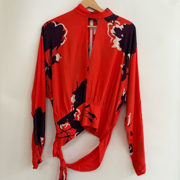 NWT Free People Say You Love Me Open Back Blouse in Red - Picture 2 of 8